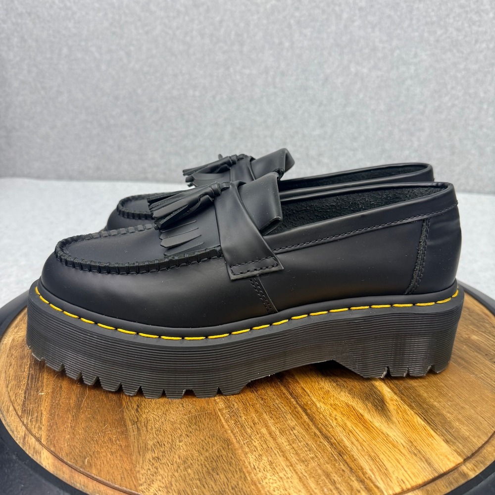 Dr. Martens Adrian Quad Tassel Loafers Black Smooth Leather Platform Shoes 9 - Picture 3 of 7